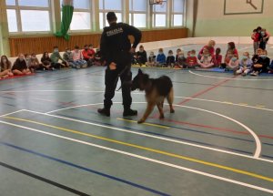 policjant tłumaczy, jak należy się zachować podczas ataku agresywnego psa