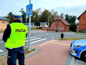 policjant czuwa nad bezpieczeństwem pieszych