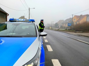 policjant czuwa nad bezpieczeństwem podróżnych